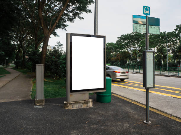 istock Blank vertical advertisement mock up by the bus stop 1339573202
