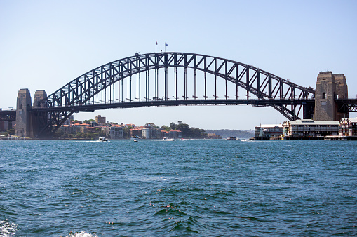 The Sydney Harbour Bridge is an Australian heritage-listed steel super bridge through arch bridge across Sydney Harbour that carries rail, vehicular, bicycle, and pedestrian traffic between the Sydney central business district (CBD) and the North Shore.