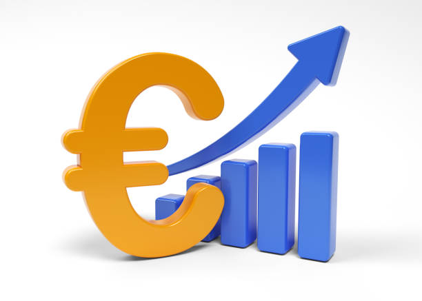 istock Blue-colored finance graph and yellow-colored euro sign. 1339583045
