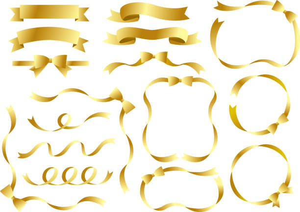 豪華な金色リボンセットイラスト - リボン点のイラスト素材／クリップアート素材／マンガ素材／アイコン素材