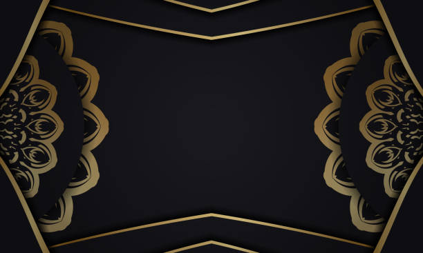 istock Baner in black with a luxurious gold pattern and a place for your logo 1339599068