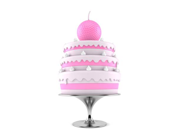 Golf ball with birthday cake isolated on white background. 3d illustration