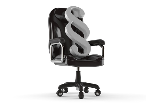 Paragraph symbol on business chair isolated on white background. 3d illustration