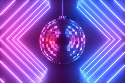 3d rendering of Disco Ball Neon Party Lights.