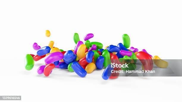 Transparent Jelly Beans Set Realistic Illustration Good For Packaging Design Jellybeans Isolated On White Background Pile Of Tasty Bright Jelly Beans Round Colorful 3d Illustration Stock Photo - Download Image Now