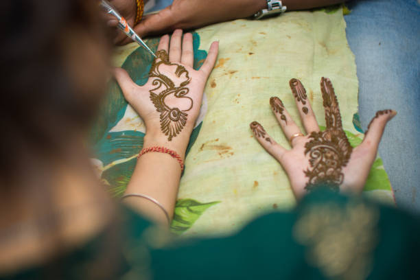 istock Heena drawing on bride's both hands for her wedding stop view 1339617831