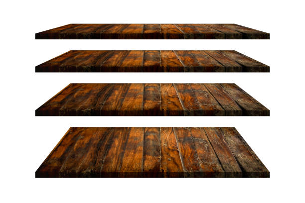 istock Wood shelves table top collection isolated on white background. Clipping path include in this image. 1339619531