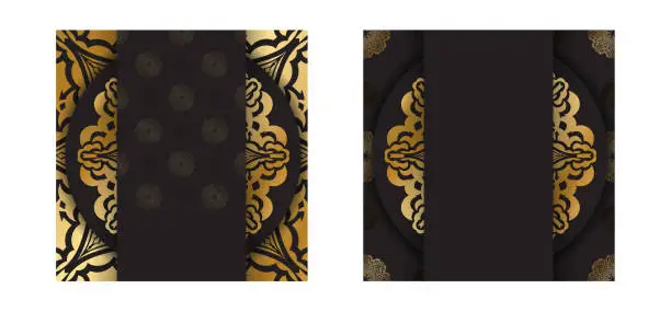 Vector illustration of Dark color brochure with gold Indian pattern