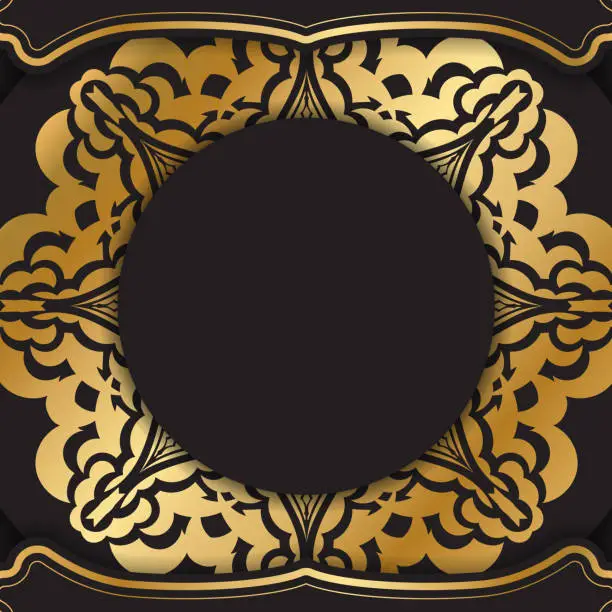Vector illustration of Dark color brochure with golden abstract ornament