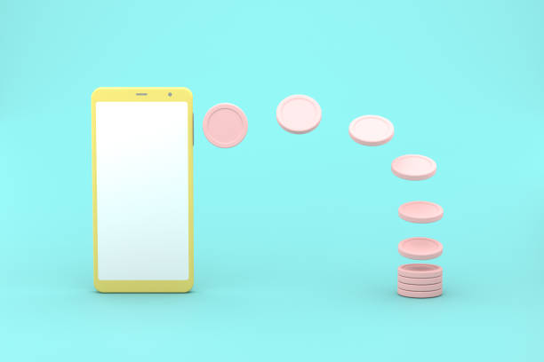 istock 3d rendering simulation of a smart phone generating money in coins. 1339623941