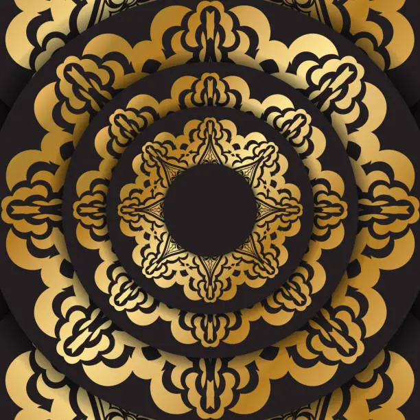 Vector illustration of Dark color card with golden indian pattern