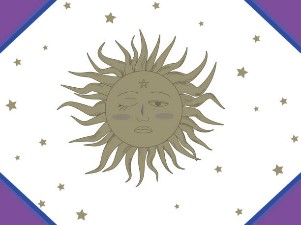 A sun with a human face. Illustration of an ancient sun icon from astrology, fairy tales, and mythology. A sun with a human face. Illustration of an ancient sun icon from astrology, fairy tales, and mythology. pantomime dame stock illustrations