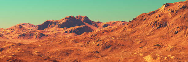 istock Mars landscape panorama, 3d render of imaginary mars planet terrain 1339624781