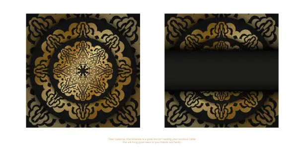 Vector illustration of Dark color flyer with golden luxury pattern