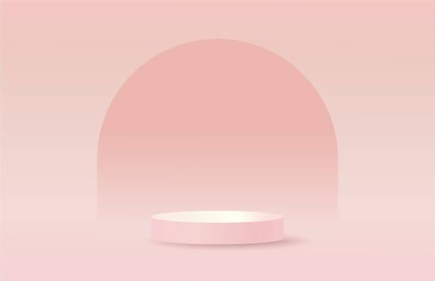 stockillustraties, clipart, cartoons en iconen met horizontal product showcase mockup with cylinder podium stand and wide gradient arch background. minimal light pink horizontal vector background for cosmetic products advertising presentation. - bouwplatform