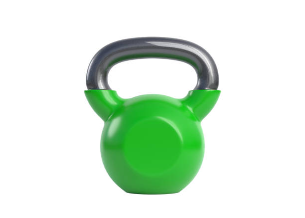 istock Green kettlebell isolated on white background 1339628653