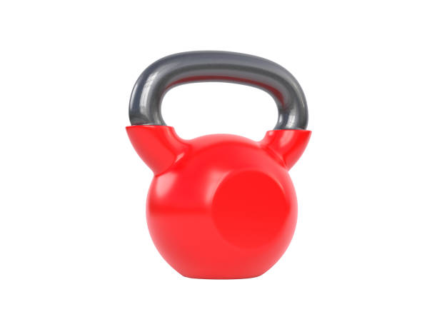 istock Red kettlebell isolated on white background 1339628669