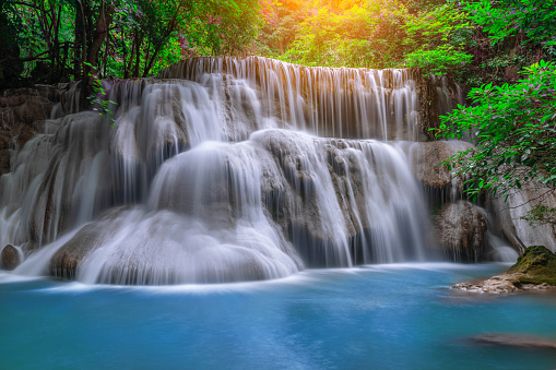 Huay Mae Khamin Waterfall Waterfall paradise Travel all year at Kanchanaburi, Thailand.