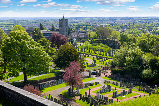 The Church of The Holy Rude and cemetery in Stirling, Scotland. The church building dates back to the 15th century