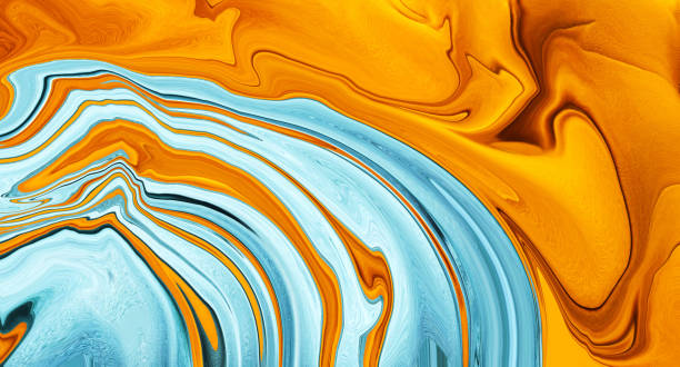 istock Abstract orange fluid texture background with blue water waves. Alcohol ink color gradient. Trendy Art flyer. Luxury poster. Swirling paint effect. Golden autumn design backdrop. Earthy tones. Energy. 1339642674