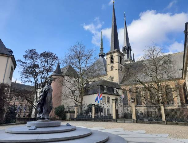 St. Mary's Cathedral or Cathedral of Our Lady from Place Clairefontaine, Luxembourg St. Mary's Cathedral or Cathedral of Our Lady from Place Clairefontaine, Luxembourg notre dame cathedral of luxembourg stock pictures, royalty-free photos & images