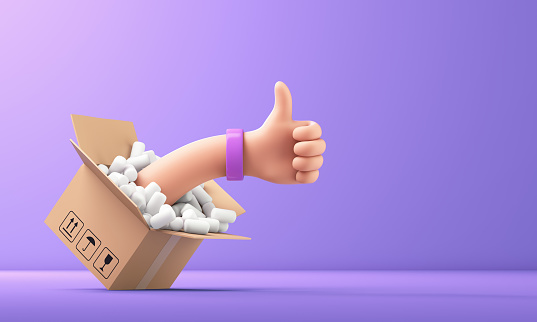3d hand with a delivery package. Concept of delivery . 3d illustration.