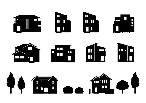Simple illustration set of the modern housing (silhouette) Simple illustration set of the modern housing (silhouette) house cut out stock illustrations