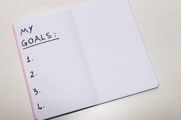 istock Notebook page marked 'My goals' in black ink on white paper. 1339652525