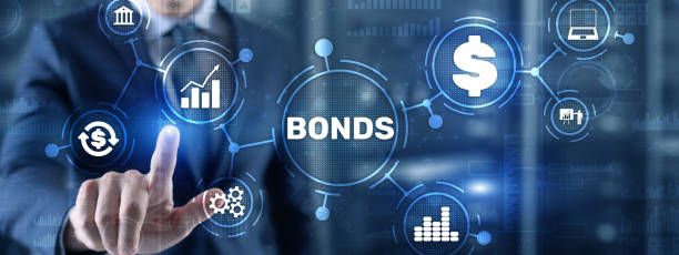 Businessman clicks a bonds virtual screen. Bond Finance Banking Technology concept. Trade Market Network stock photo