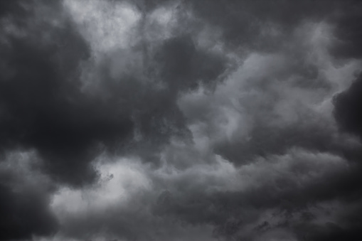 Dramatic sky with black stormy rainclouds, may be used as background