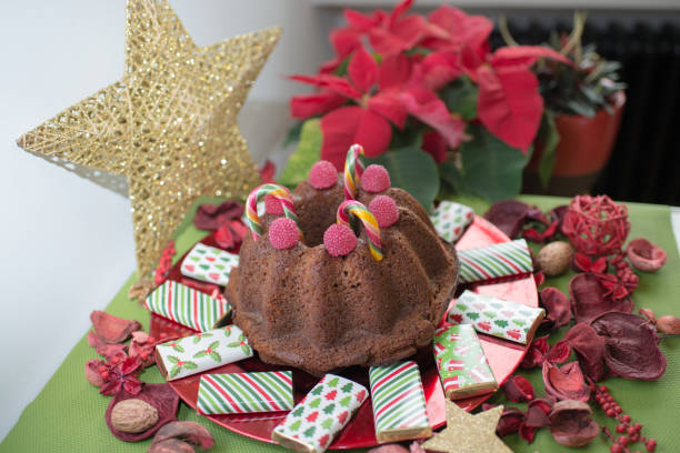 istock Delicious chocolate cake with christmas decoration and plants 1339659780