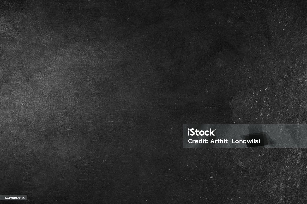 Blank wide screen Real chalkboard background texture in college concept for back to school panoramic wallpaper for black friday white chalk text draw graphic. Empty surreal room wall blackboard pale. Black Background Stock Photo