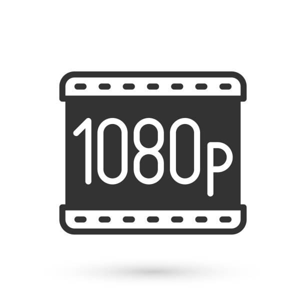 graues full hd 1080p-symbol isoliert auf weißem hintergrund. vektor - hd 1080 stock-grafiken, -clipart, -cartoons und -symbole