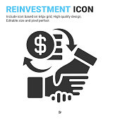 istock Reinvestment icon vector with trendy filled style isolated on white background. Vector simple element illustration handshake sign symbol icon concept for web, mobile, ui, web, business and all project 1339664008