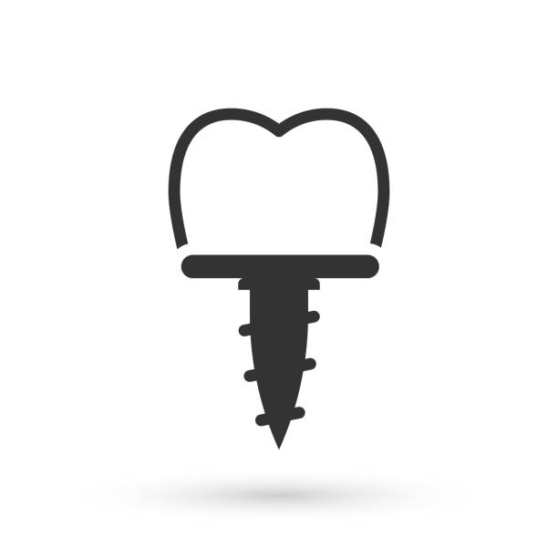 Grey Dental implant icon isolated on white background. Vector Grey Dental implant icon isolated on white background. Vector. teeth clipart stock illustrations
