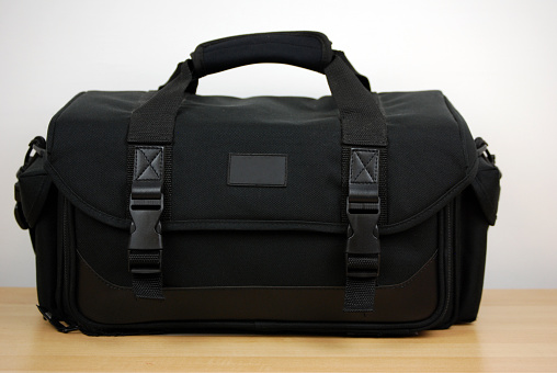 Black bag for photographic equipment.