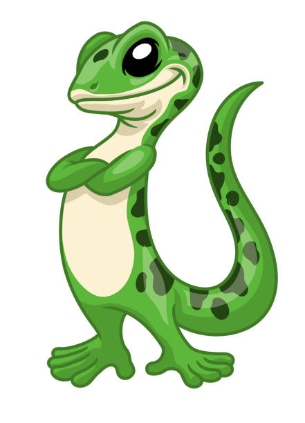 illustrazioni stock, clip art, cartoni animati e icone di tendenza di gecko divertente mascotte dei cartoni animati - lizard