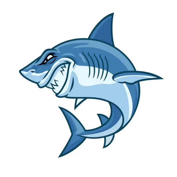 Vector illustration of Angry Cartoon Shark Character