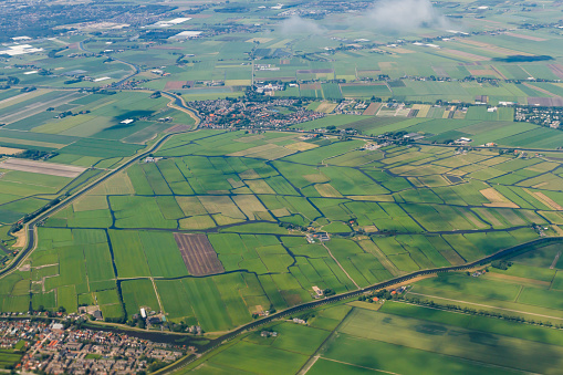 Aerial view from plane to Holland. Flight from Helsinki to Amsterdam.