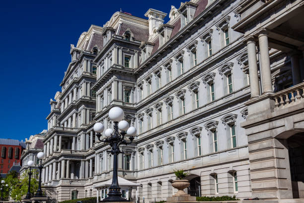 istock Eisenhower Executive Office Building and Blue Sky, Washington DC, USA. 1339670186
