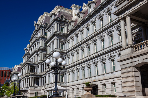 Eisenhower Executive Office Building, Washington DC, USA. The building is a U.S. National Historic Landmark. Many White House employees have their offices in this structure.