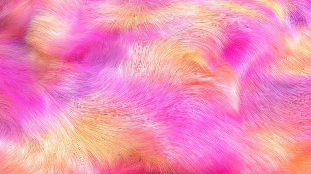 sfondo di pelliccia colorata rosa e arancione rendering 3d - peloso foto e immagini stock