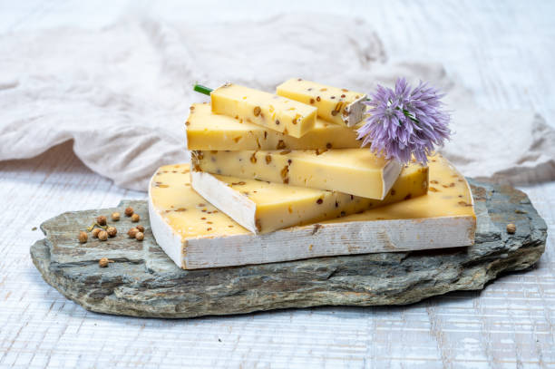 istock Cheese collection, matured cow cheese with mustard seeds from Belgium 1339672058