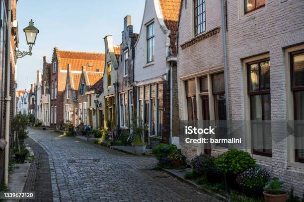 Walking In Old Dutch Town Zierikzee With Old Small Houses And Streets Stock Photo - Download Image Now