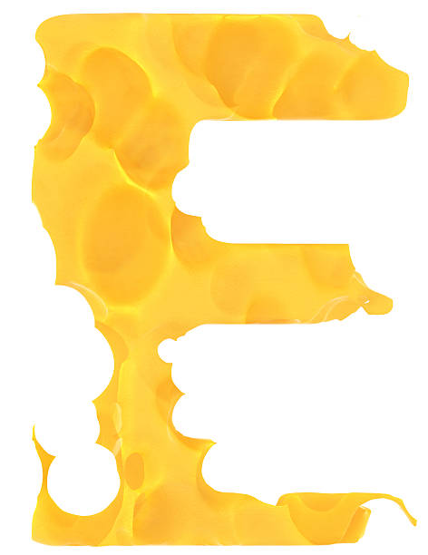 cheeze 서체가 e 알파벳 흰색 바탕에 그림자와 - cheese block gouda dutch culture 뉴스 사진 이미지