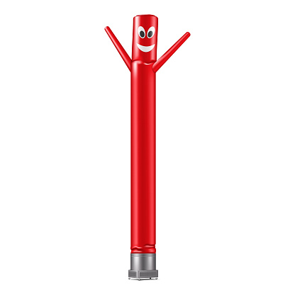 Red inflatable dancing tube man isolated on white background, realistic vector illustration. Advertising air dancer