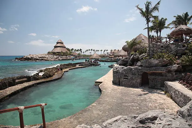 Xcaret is a famous and typical Caribbean Sea waterpark, the water is crystal clear, near playa del carmen, in Mexico
