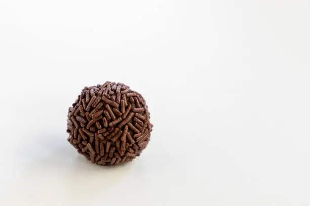 Brigadeiro is a Brazilian chocolate candy. Brigadier isolated on white background. space to text