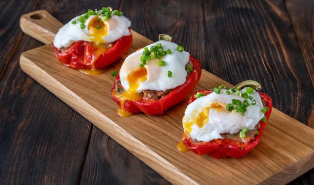 istock Stuffed peppers with meat with poached eggs 1339685066
