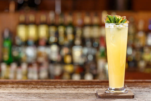 istock Summer refreshing cocktail with ice stands on the bar. Photo for the menu. 1339687749